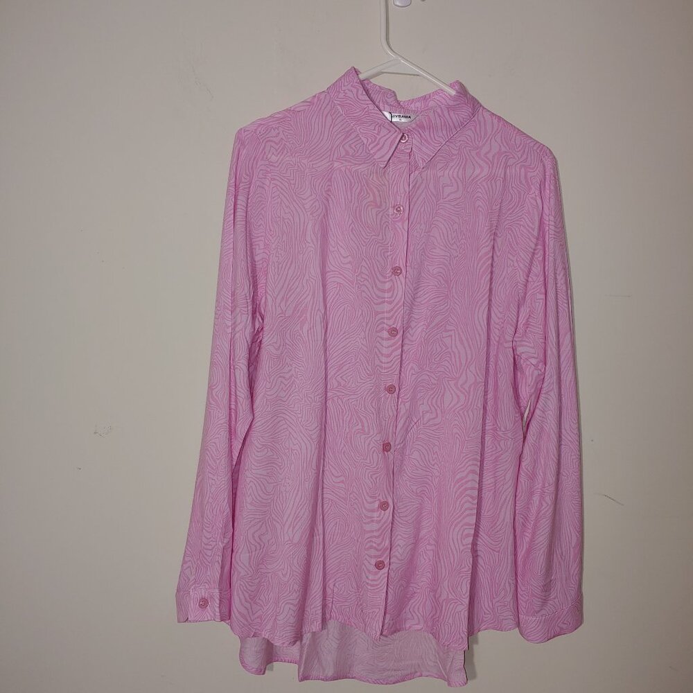 Livrania Abstract Print Hi Low Long Sleeves Button Down Shirt Sz XL Pink